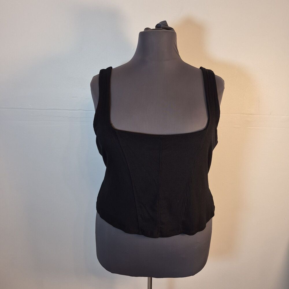 AFRM Women's Ribbed Knit Cropped Tank Top Size 3X Black Layered Stretch